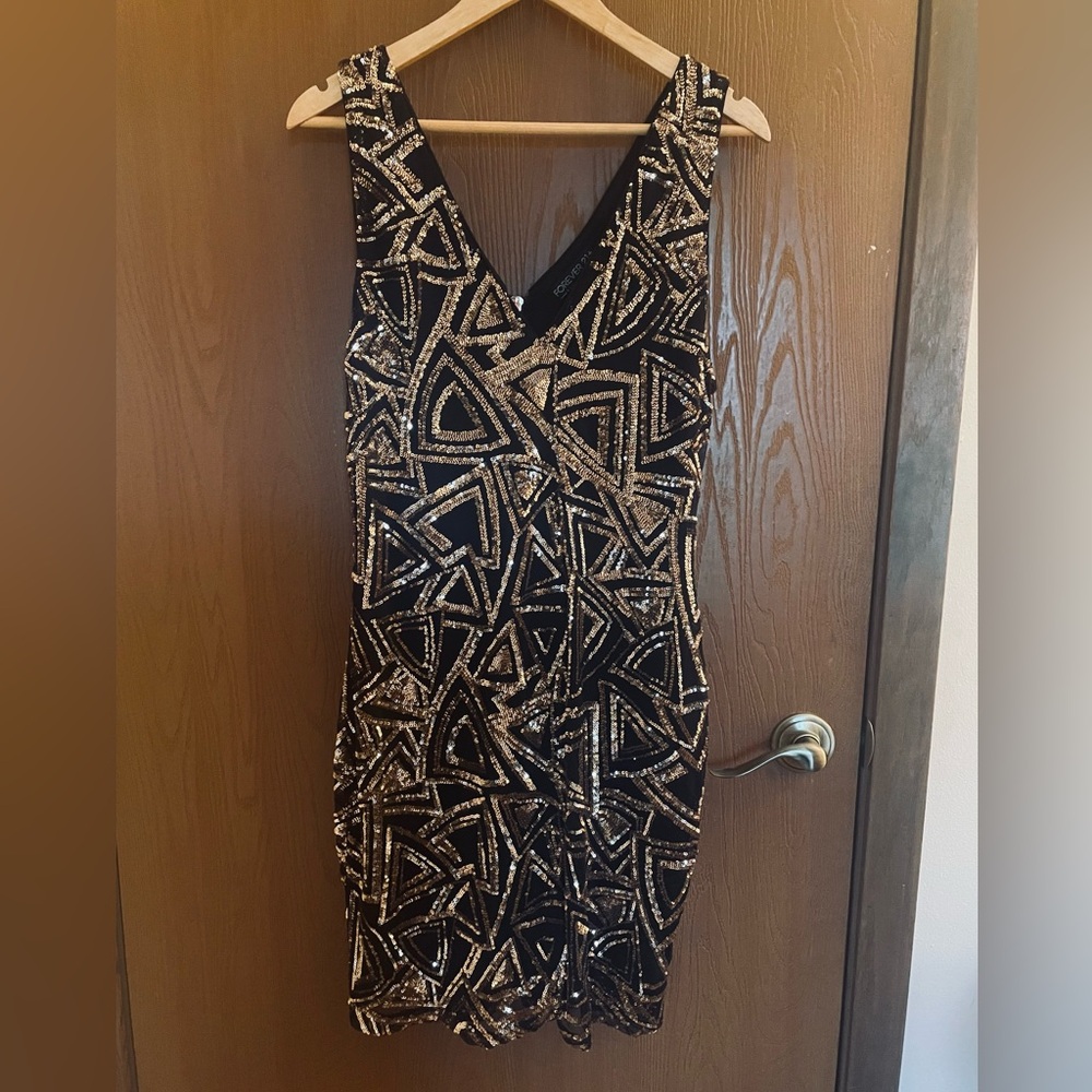 Forever 21  Black with Gold Sequins Mini Dress
